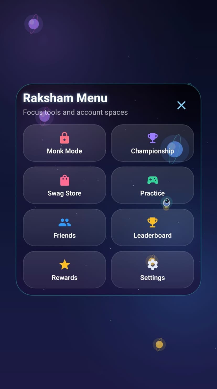 Raksham space-themed menu